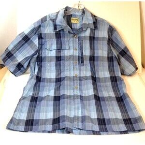 Rustic Ridge Men’s Vented Plaid Button Up Shirt Fishing Size L  Zip Pocket